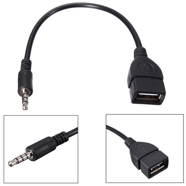 3.5mm Male Audio AUX Jack to USB 2.0 Type A Female Converter Adapter Cable for Car 1 3.5mm Male Audio AUX Jack to USB 2.0 Type A Female Converter Adapter Cable for Car
