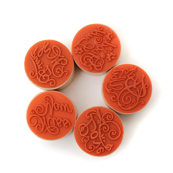 Wooden Round Handwriting Wishes Sentiment Words Floral Pattern Rubber Stamp 2