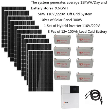 Solar Panel Kit Complete 5000W 220V 110V 50/60HZ Lifepo4 Battery Hybrid Inverter MPPT Off Grid System Heater 4HP Air Condition 2