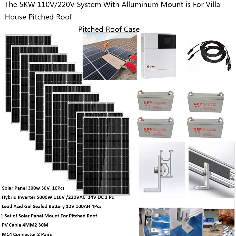 Solar Panel Kit Complete 5000W 220V 110V 50/60HZ Lifepo4 Battery Hybrid Inverter MPPT Off Grid System Heater 4HP Air Condition 1