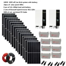 Solar Panel Kit Complete With Battery 10KW 10000W 220v 120V PV Panel 400w All in One Hybrid Inverter Growatt On Off Grid System