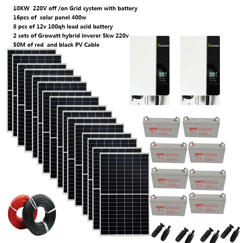 Solar Panel Kit Complete With Battery 10KW 10000W 220v 120V PV Panel 400w All in One Hybrid Inverter Growatt On Off Grid System 2