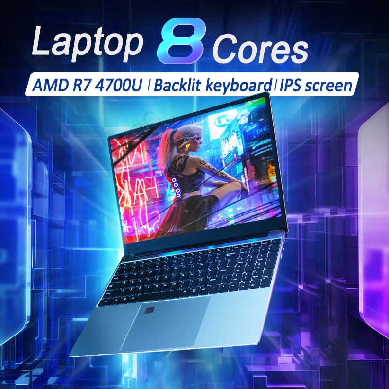 15.6 Inch AMD Ryzen R7 4700U/R5 4500U Gaming Laptops MAX 36GB DDR4 M.2 2TB SSD Win10/11 Blacklit Keyboard Fingerprint Unlock 1