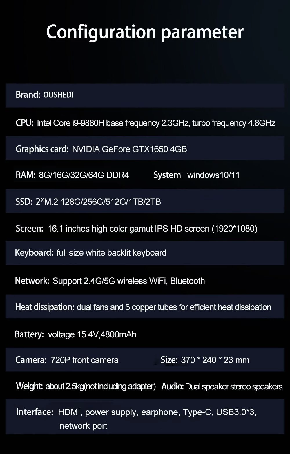 16.1 inch Gaming Laptop Intel Core i9-9880H i7-10750H GTX 1650 4G Mini PC Windows 10/11 64GB 2TB SSD Ultrabook Computer 2 16.1 inch Gaming Laptop Intel Core i9-9880H i7-10750H GTX 1650 4G Mini PC Windows 10/11 64GB 2TB SSD Ultrabook Computer - Image 2