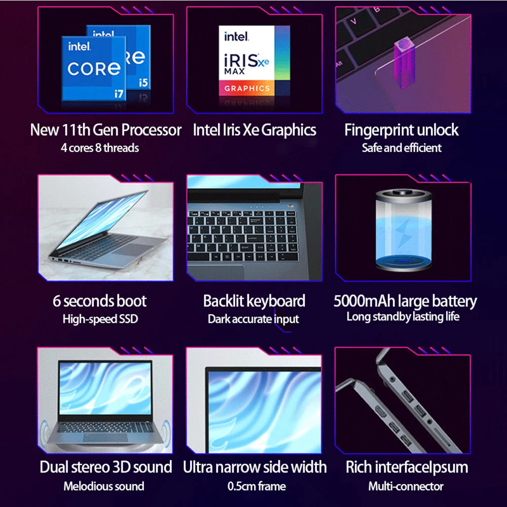 Bestseller 15.6'' Gaming Laptops Intel Core I7 1165G7 NVIDIA MX450 2GB Ultrabook Fingerprint Notebook Windows 11 10 WiFi BT 4 Bestseller 15.6'' Gaming Laptops Intel Core I7 1165G7 NVIDIA MX450 2GB Ultrabook Fingerprint Notebook Windows 11 10 WiFi BT - Image 4