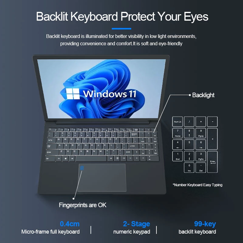 CRELANDER Gaming Laptops 15.6 Inch Intel Celeron N5095 12GB RAM 256GB SSD Notebook Pc Portable Computer Computador 3 CRELANDER Gaming Laptops 15.6 Inch Intel Celeron N5095 12GB RAM 256GB SSD Notebook Pc Portable Computer Computador - Image 3