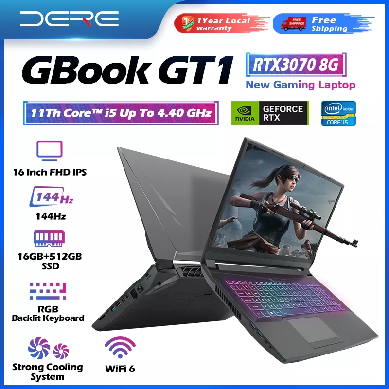 Dere GT1 16" Gaming Laptop ,RTX 3070 8GB ,Intel Core i5-11400,16GB RAM+512GB SSD WIFI 6 IPS 144Hz Windows 10 Computer Notebook 2
