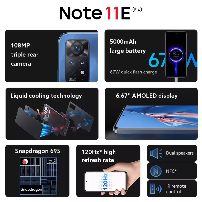 Global Rom Xiaomi Redmi Note 11E Pro 5G Smartphone Note 11 E Pro 128/256GB Snapdragon 695 108MP Camera 67W 5000mAh Mobile Phones 3 Global Rom Xiaomi Redmi Note 11E Pro 5G Smartphone Note 11 E Pro 128/256GB Snapdragon 695 108MP Camera 67W 5000mAh Mobile Phones - Image 3