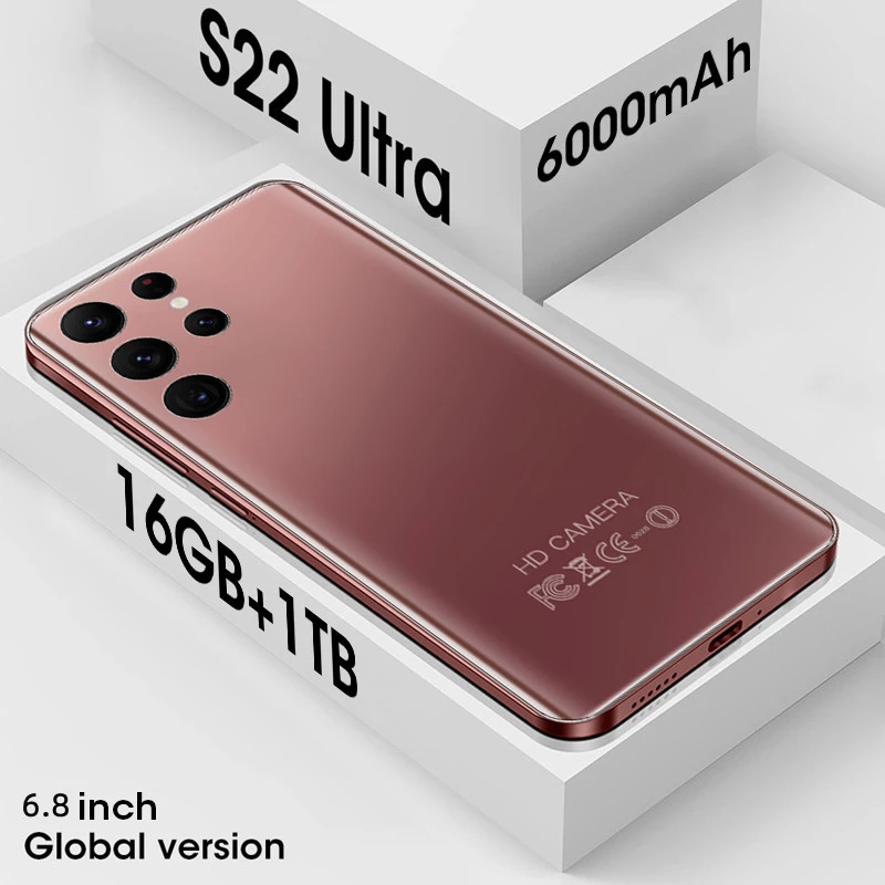 Global Version S22 Ultra Smartphone 6.8 Inch 6000mAh 16GB RAM 1TB ROM CellPhones 5G Network Phone Unlocked Smart Mobile Phones 1