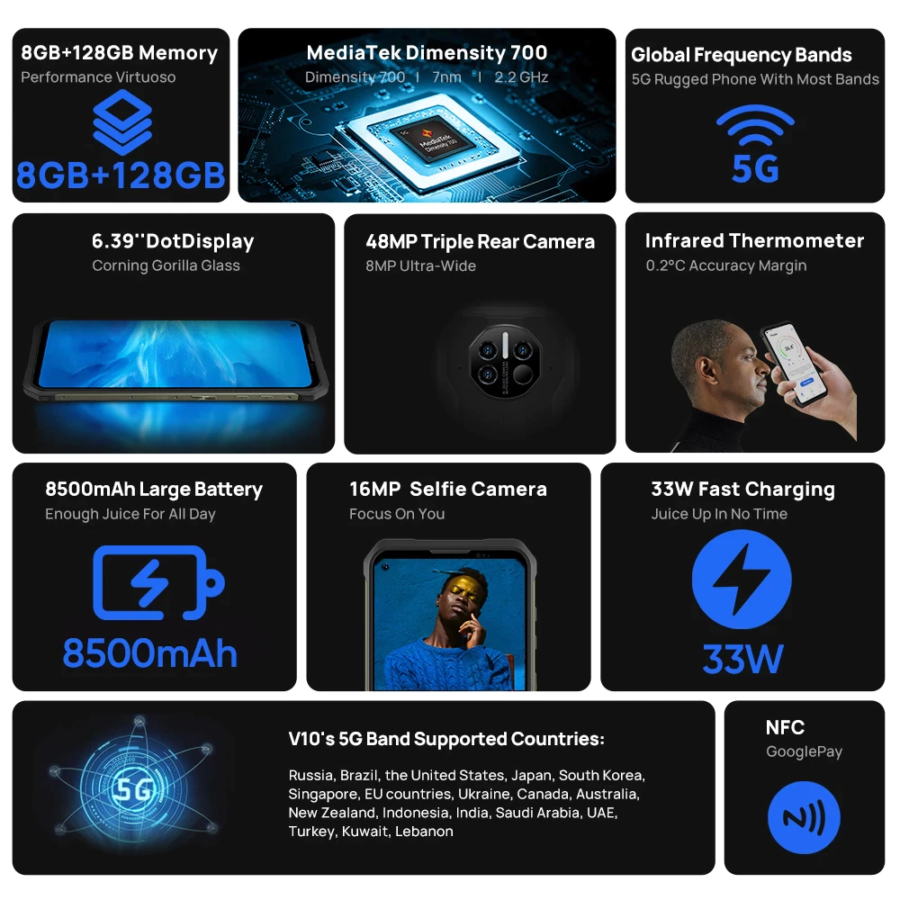 DOOGEE V10 Dual 5G Rugged Phone 8500mAh Battery 48MP Rear Camera 33W Fast Charging SmartPhone Global Version NFC 6 DOOGEE V10 Dual 5G Rugged Phone 8500mAh Battery 48MP Rear Camera 33W Fast Charging SmartPhone Global Version NFC - Image 6