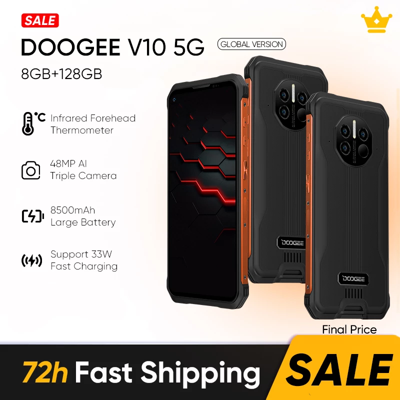 DOOGEE V10 Dual 5G Rugged Phone 8500mAh Battery 48MP Rear Camera 33W Fast Charging SmartPhone Global Version NFC 1