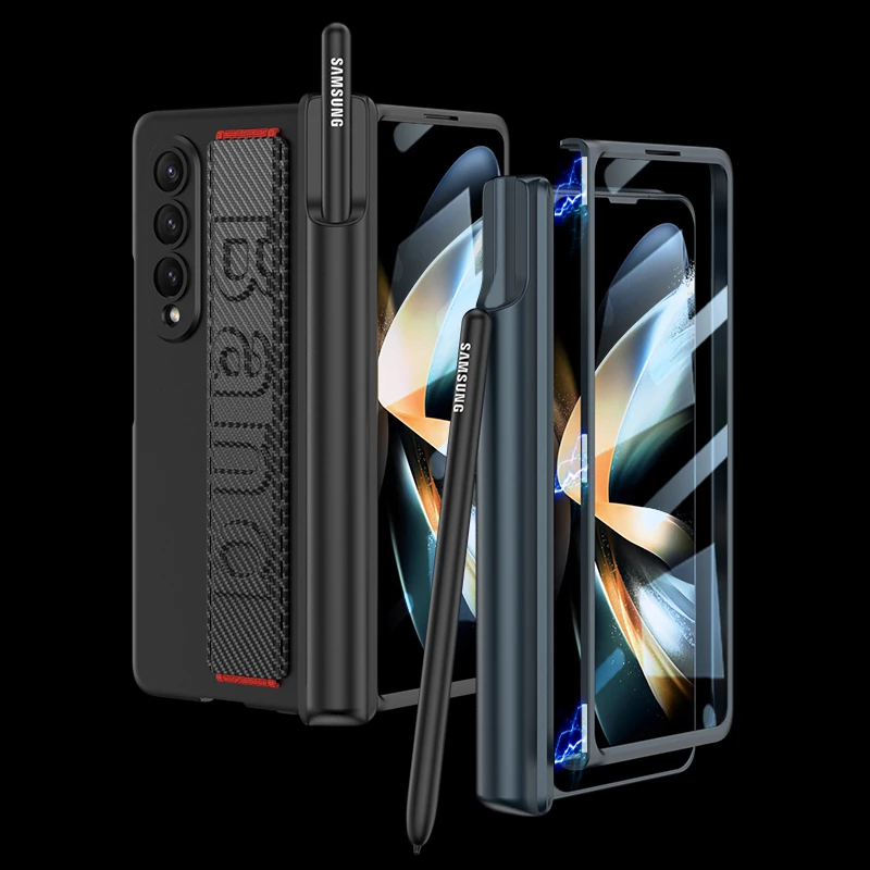 Magnetic Hinge Pen Holder Protective Case For Samsung Galaxy Z Fold 4 5G Fold4 Case with Wrist Band Glass Film Hard PC Cover 1 Magnetic Hinge Pen Holder Protective Case For Samsung Galaxy Z Fold 4 5G Fold4 Case with Wrist Band Glass Film Hard PC Cover