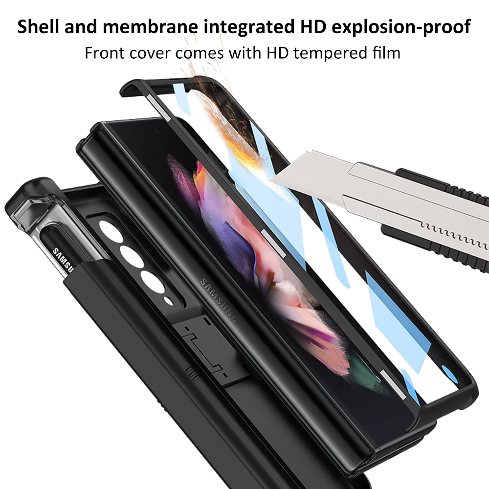 Magnetic Hinge Slide Pen Slot Case For Samsung Galaxy Z Fold 3 5G Stand Case with Glass Film Armor Bracket Cover for Fold3 Case 4 Magnetic Hinge Slide Pen Slot Case For Samsung Galaxy Z Fold 3 5G Stand Case with Glass Film Armor Bracket Cover for Fold3 Case - Image 4