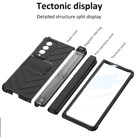 Magnetic Hinge Slide Pen Slot Case For Samsung Galaxy Z Fold 3 5G Stand Case with Glass Film Armor Bracket Cover for Fold3 Case 2