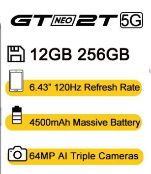 Realme GT Neo 2T 5G Mobile Phones NFC 6.43" AMOLED 120Hz Dimensity 1200-AI 5G 64MP Camera 65W 4500mAh Android Smartphone 2 Realme GT Neo 2T 5G Mobile Phones NFC 6.43" AMOLED 120Hz Dimensity 1200-AI 5G 64MP Camera 65W 4500mAh Android Smartphone - Image 2