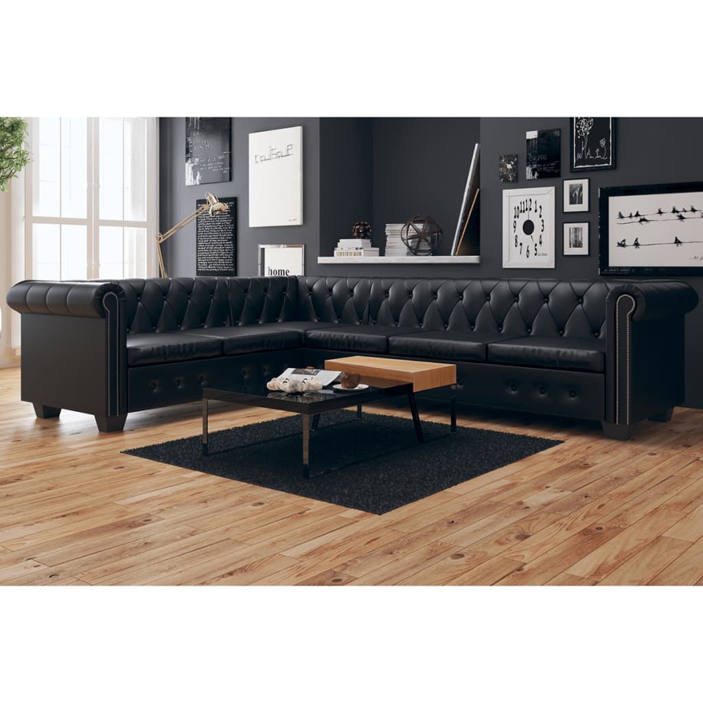 Chesterfield Corner Sofa 6-seater Artificial Leather Black 2