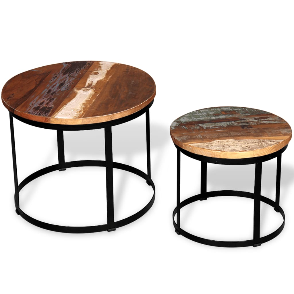 Coffee Table Set 2 Pieces Solid Reclaimed Wood Round 40/50cm 2