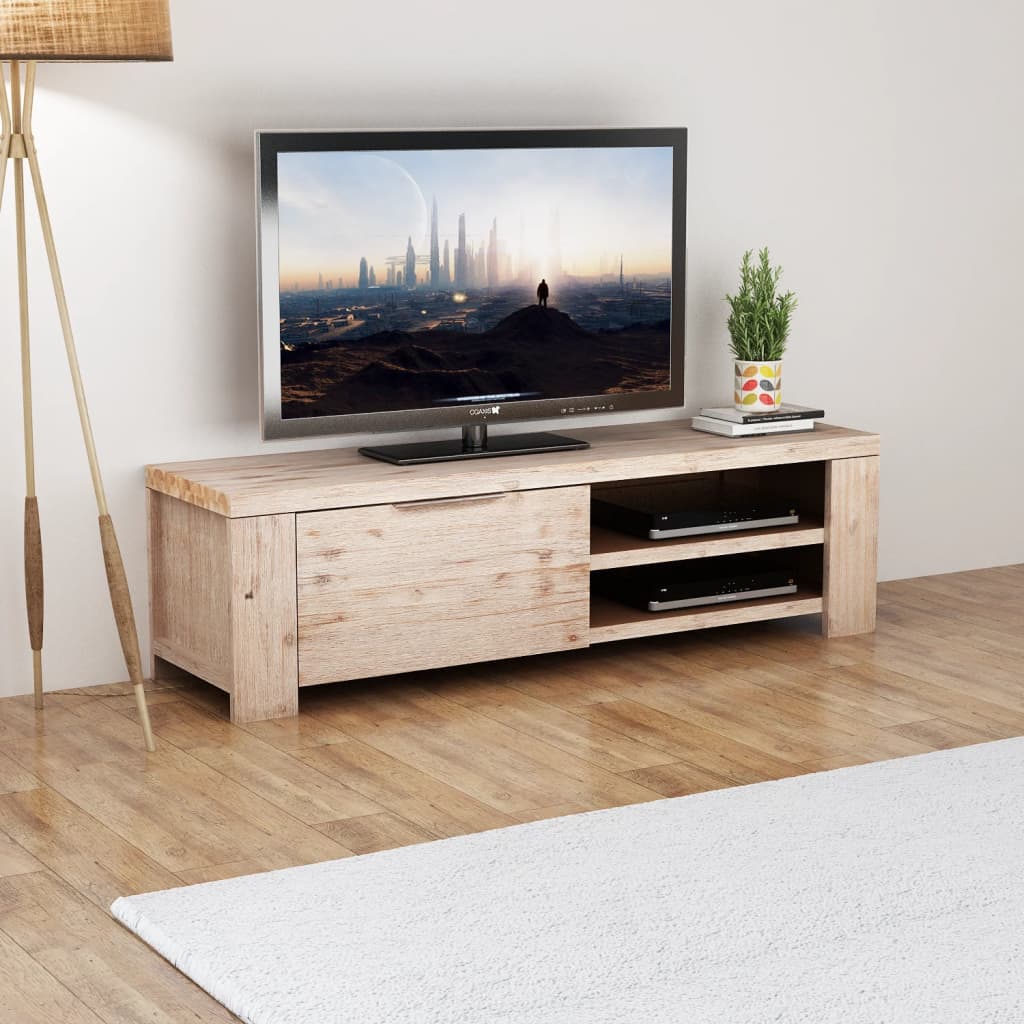 Tv Cabinet Solid Brushed Acacia Wood 140x38x40 Cm 2