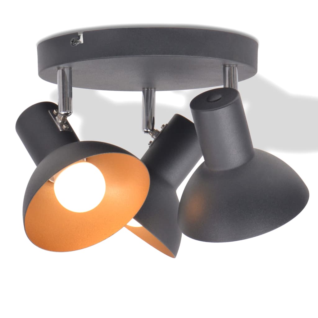Ceiling Lamp For 3 Bulbs E27 Black And Gold 2