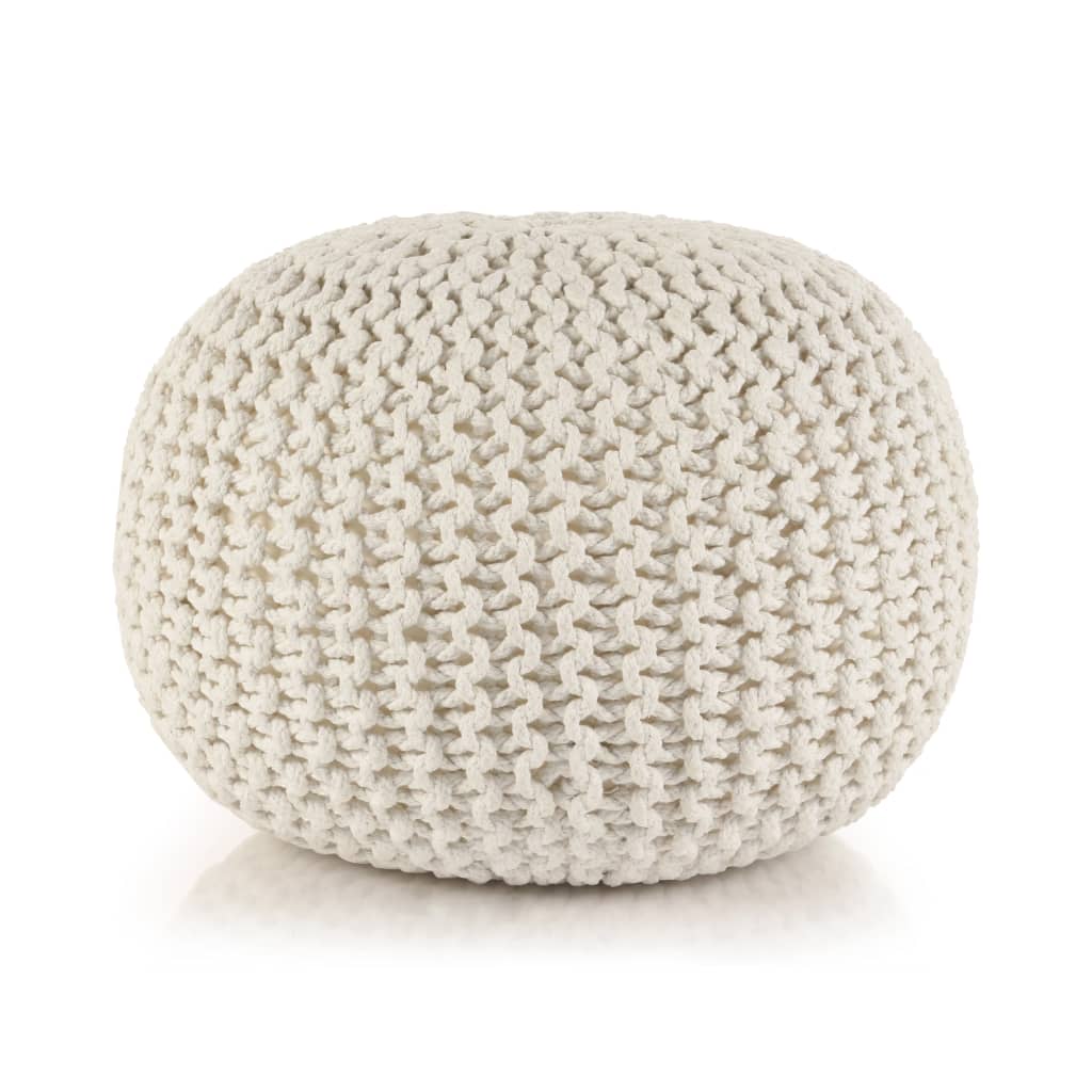 Hand-knitted Pouffe Cotton 50x35 Cm White 2 Hand-knitted Pouffe Cotton 50x35 Cm White 2