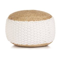 Woven/knitted Pouffe Jute Cotton 50x35 Cm White