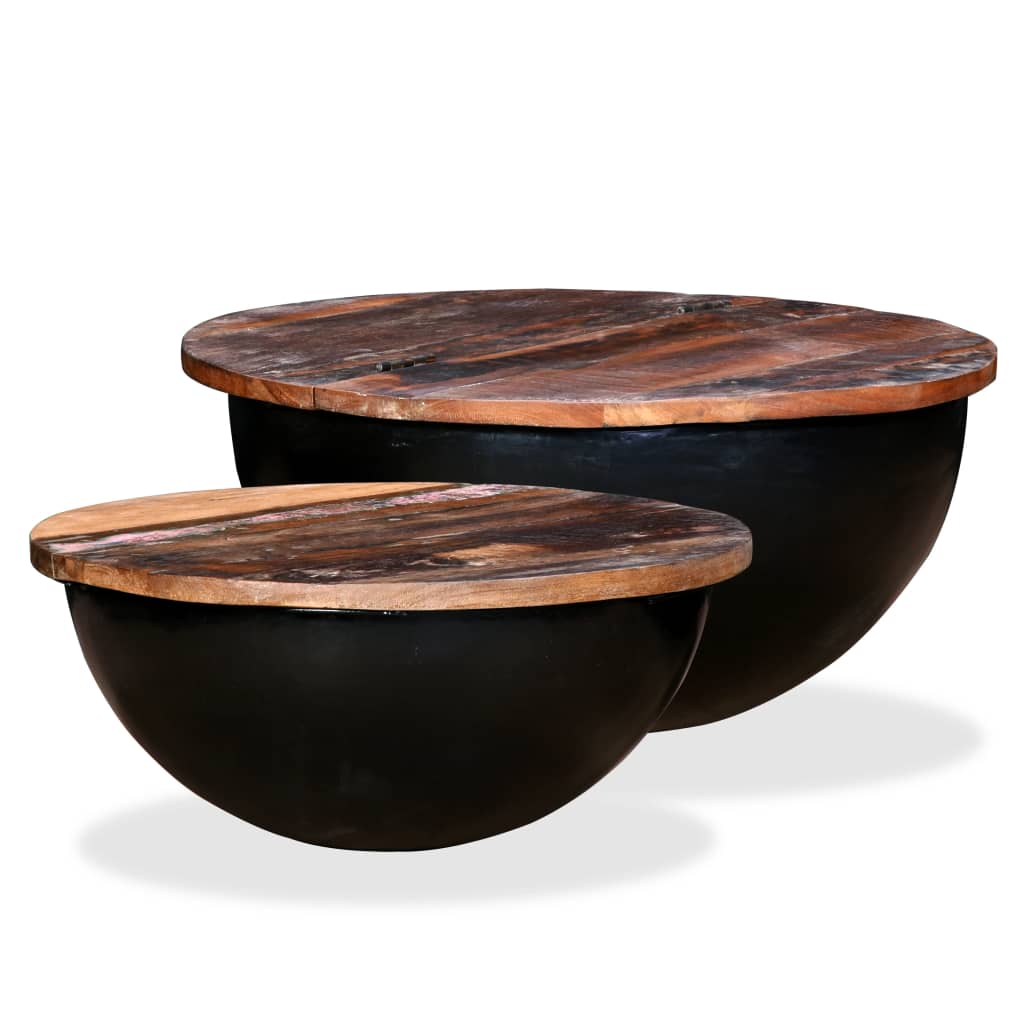 Coffee Table Set 2 Pieces Solid Reclaimed Wood Black Bowl Shape 1 Coffee Table Set 2 Pieces Solid Reclaimed Wood Black Bowl Shape