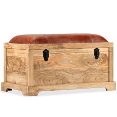 Storage Bench Genuine Leather And Solid Mango Wood 80x44x44 Cm