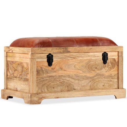 Storage Bench Genuine Leather And Solid Mango Wood 80x44x44 Cm 1