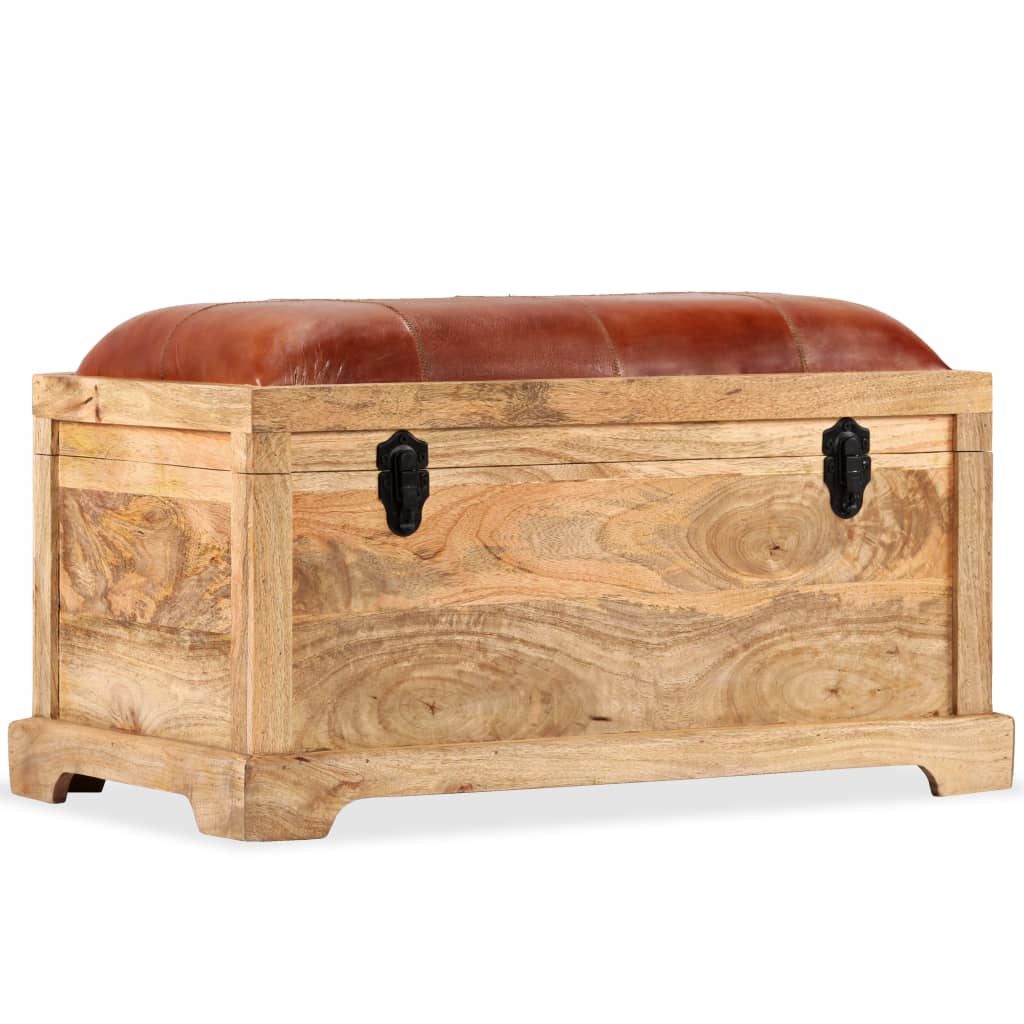 Storage Bench Genuine Leather And Solid Mango Wood 80x44x44 Cm 1