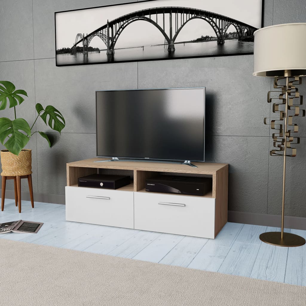 Tv Cabinet Chipboard 95x35x36 Cm Oak And White 2