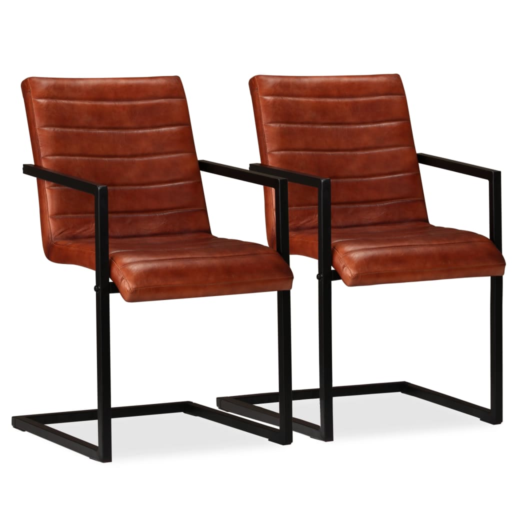 Dining Chairs 2 Pcs Real Leather- Brown 1