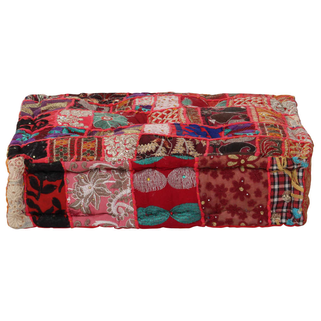Patchwork Pouffe Square Cotton Handmade 50x50x12 Cm Red 1 Patchwork Pouffe Square Cotton Handmade 50x50x12 Cm Red