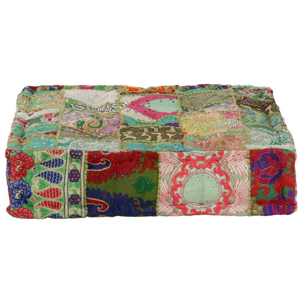 Patchwork Pouffe Square Cotton Handmade 50x50x12 Cm Green 2
