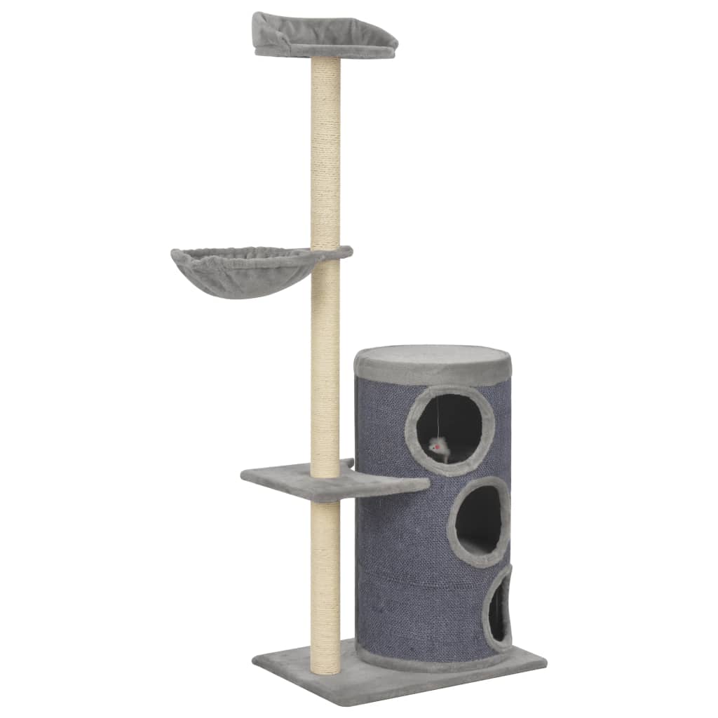 Cat Tree With Sisal Scratching Posts Grey 148 Cm 1
