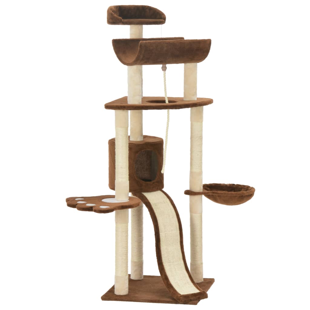 Cat Tree With Sisal Scratching Posts Brown 145 Cm 2
