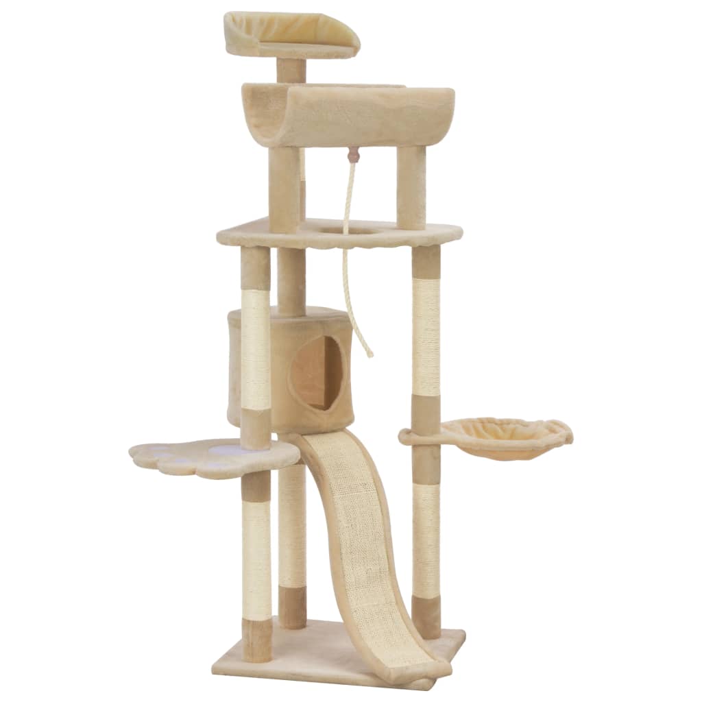 Cat Tree With Sisal Scratching Posts Beige 145 Cm 1 Cat Tree With Sisal Scratching Posts Beige 145 Cm