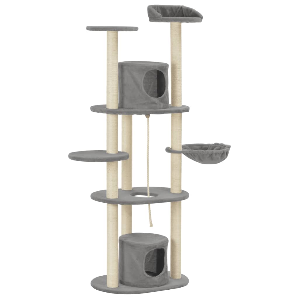 Cat Tree With Sisal Scratching Posts Grey 160 Cm 2