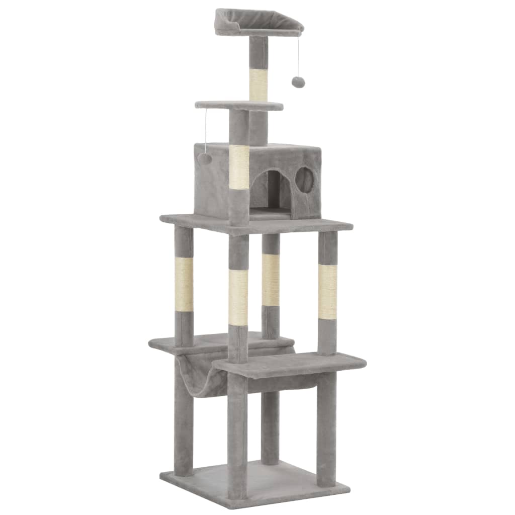 Cat Tree With Sisal Scratching Posts Grey 165 Cm 1 Cat Tree With Sisal Scratching Posts Grey 165 Cm