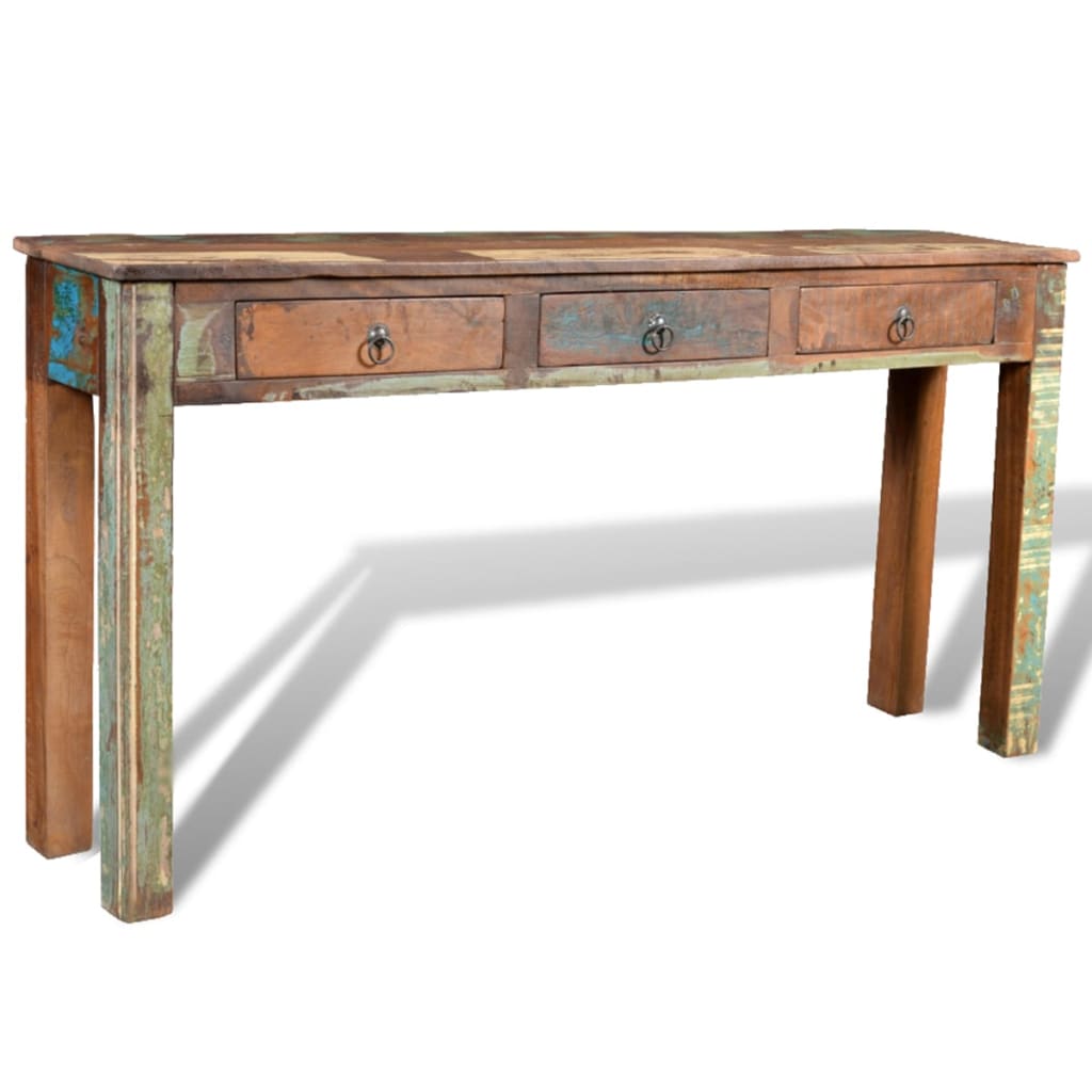 Console Table With 3 Drawers Reclaimed Wood 1