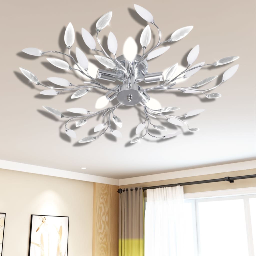Transparent&white Ceiling Lamp Acrylic Crystal Leaf Arms 5 E14 Bulbs 1