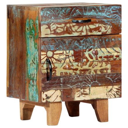 Hand Carved Bedside Cabinet 40x30x50 Cm Solid Reclaimed Wood 1