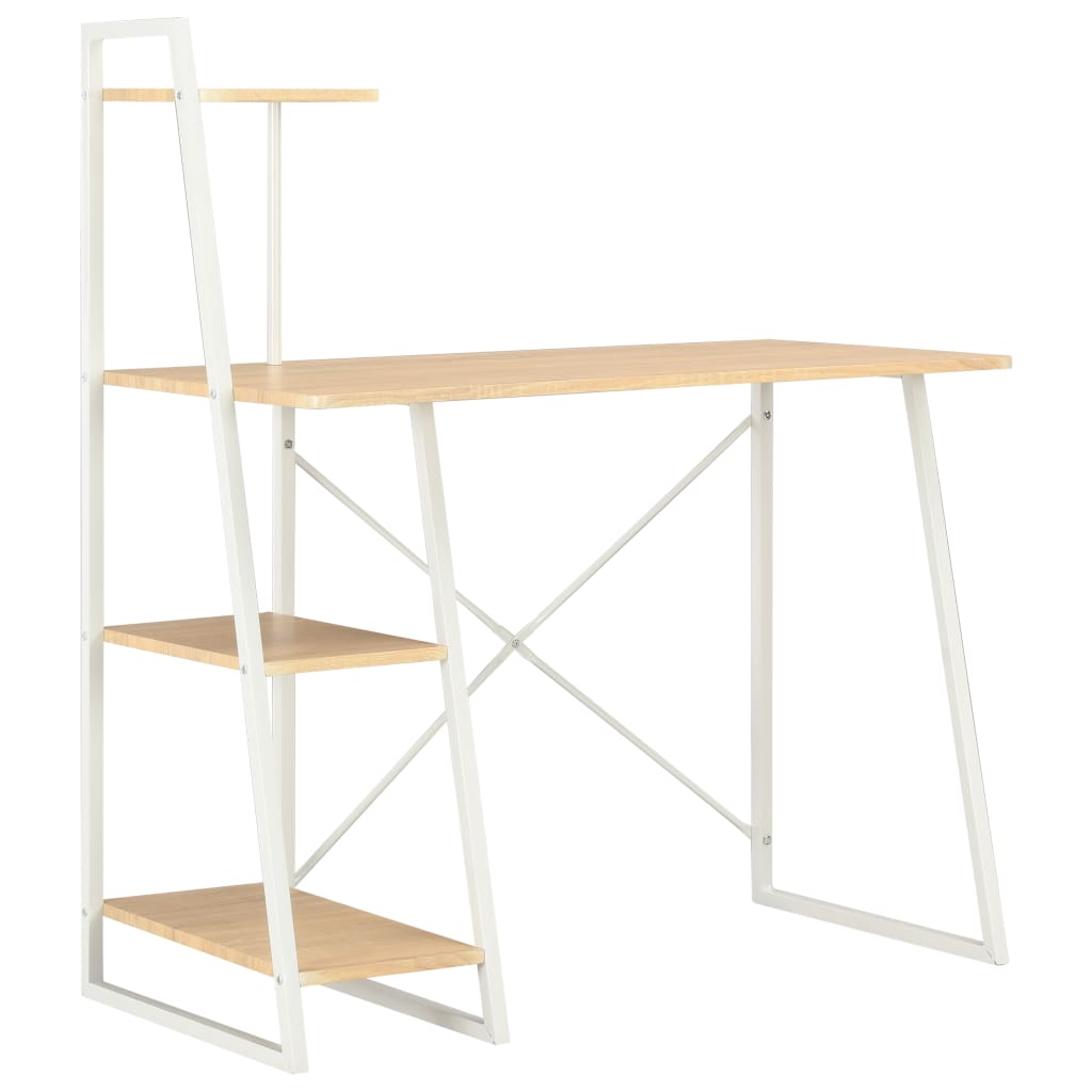 Desk With Shelving Unit White And Oak 102x50x117 Cm 2
