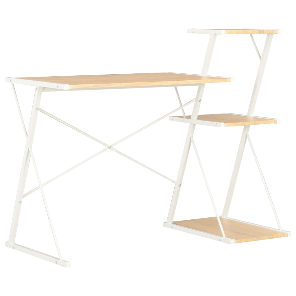 Desk With Shelf White And Oak 116x50x93 Cm 1 Desk With Shelf White And Oak 116x50x93 Cm