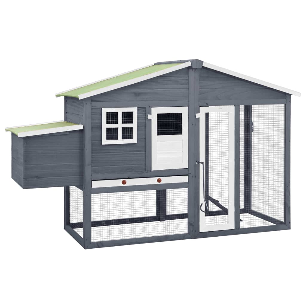 Chicken Coop With Nest Box Grey And White Solid Fir Wood 2