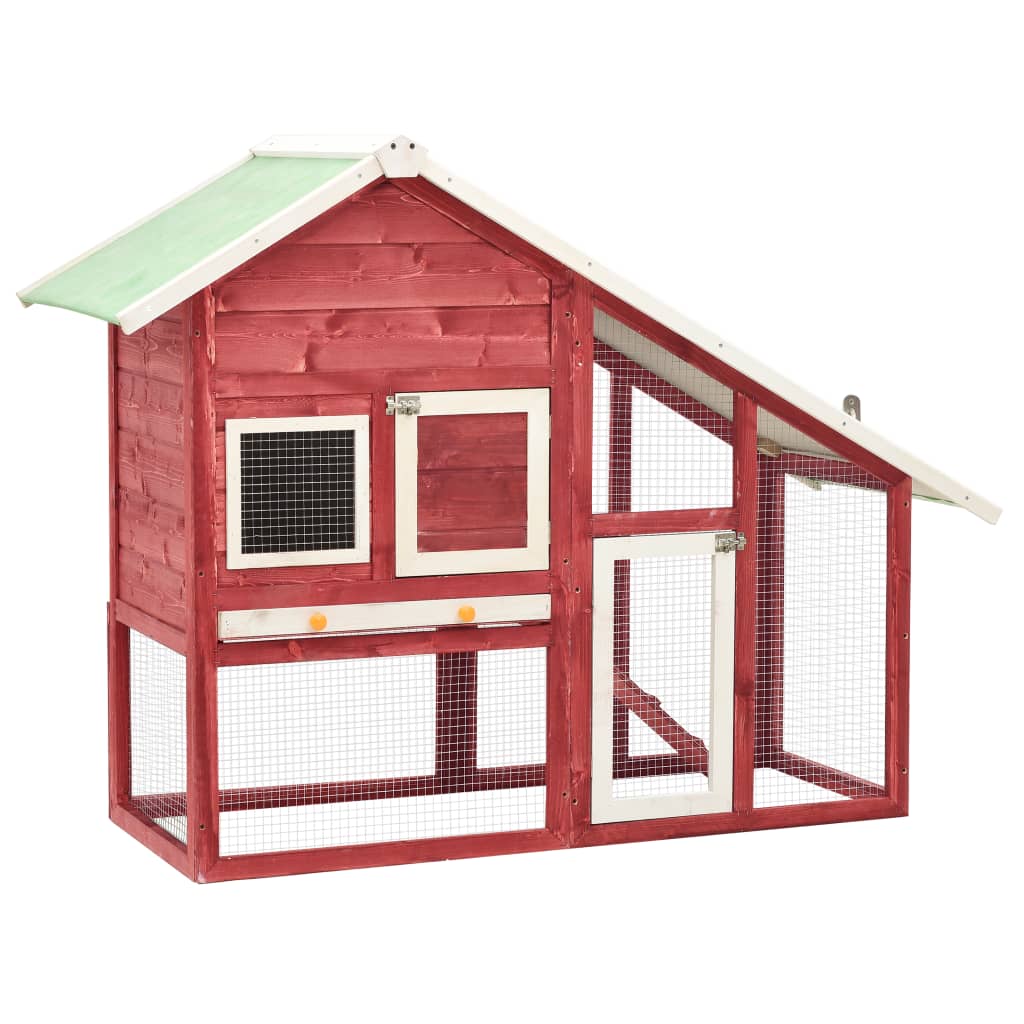 Rabbit Hutch Red And White 140x63x120 Cm Solid Firwood 2