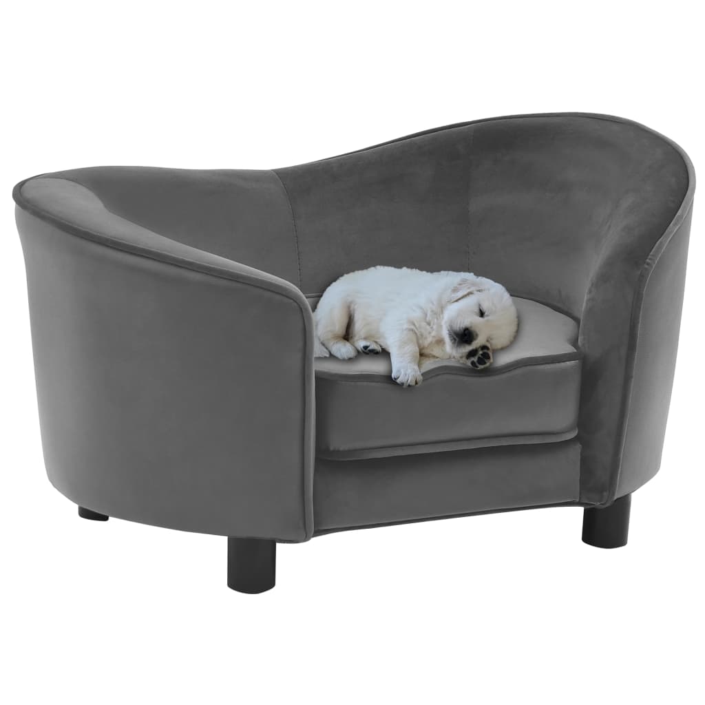 Dog Sofa Grey 69x49x40 Cm Plush And Faux Leather 2