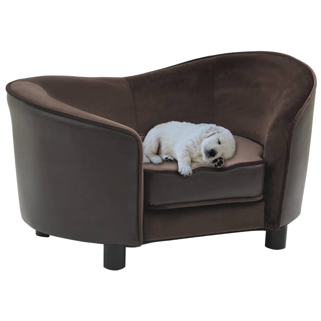 Dog Sofa Brown 69x49x40 Cm Plush And Faux Leather 2