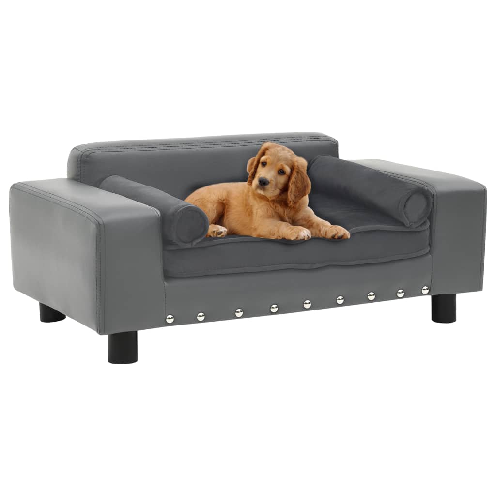 Dog Sofa Grey 81x43x31 Cm Plush And Faux Leather 1
