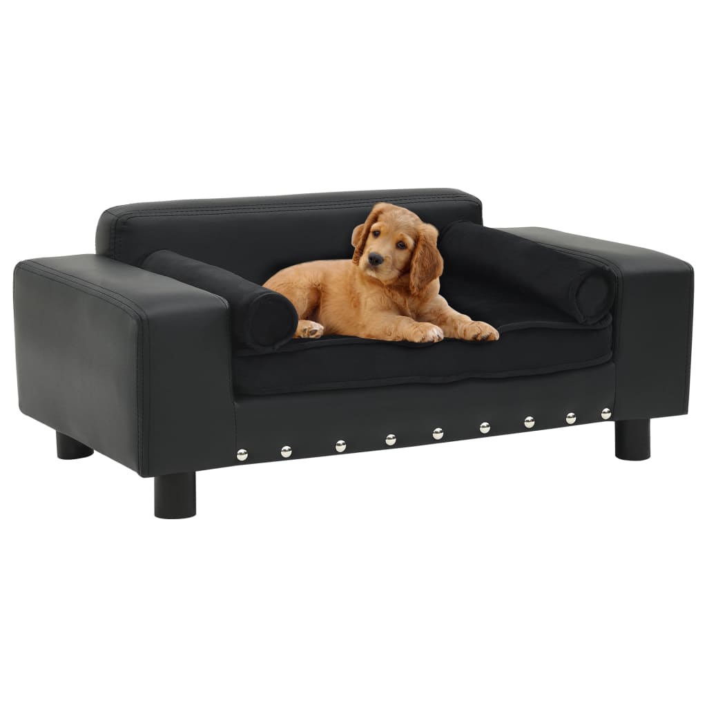 Dog Sofa Black 81x43x31 Cm Plush And Faux Leather 1