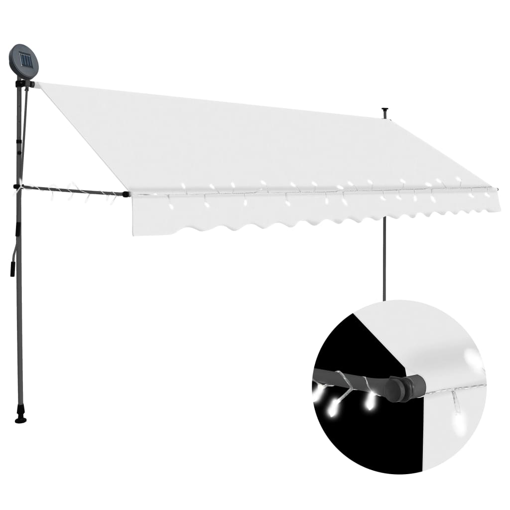Manual Retractable Awning With Led 350 Cm Cream 1 Manual Retractable Awning With Led 350 Cm Cream